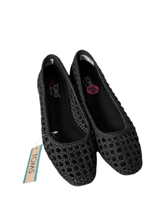 Toms Shoes - TOMS Briella Black Woven Basket PU Flat Shoes